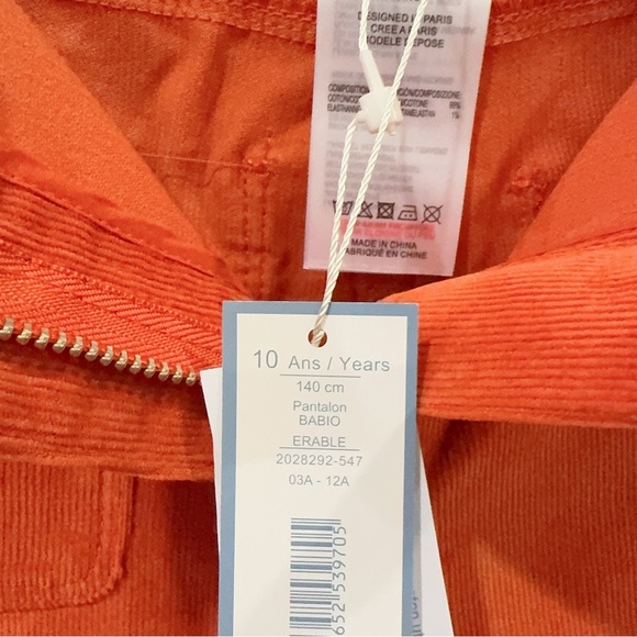 Jacadi Corduroy Cotton Casual Pants in Maple Orange NWT Size 10Y/A - Picture 6 of 6